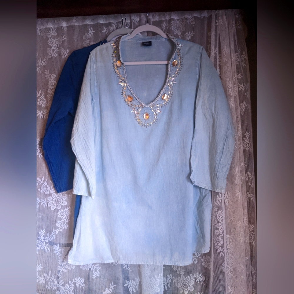 Lot of 2 Boutique Style Embellished Women's Blouses XL